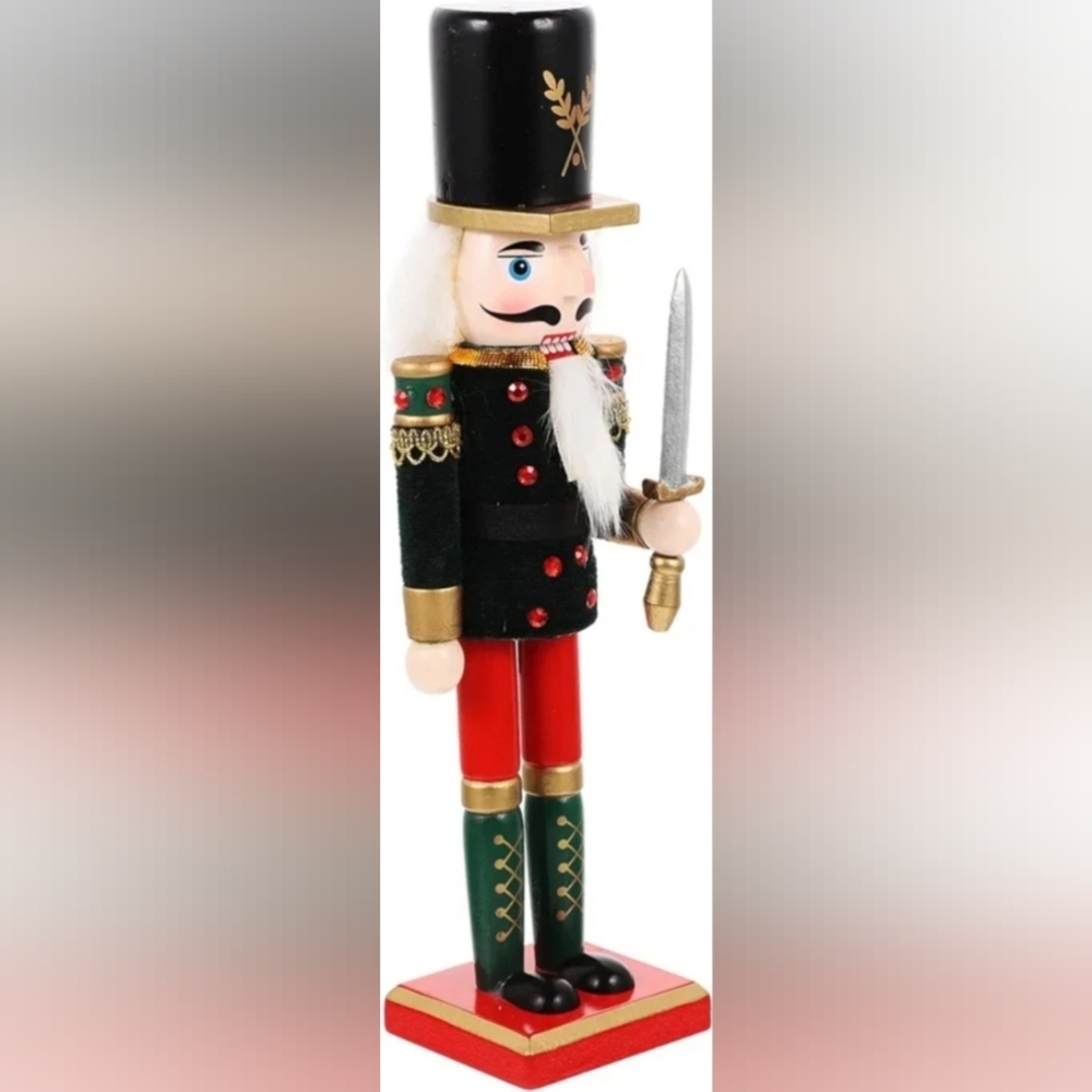 NEW* Christmas Black Red Soldier 12" Traditional Wooden Nutcracker Holiday Decor